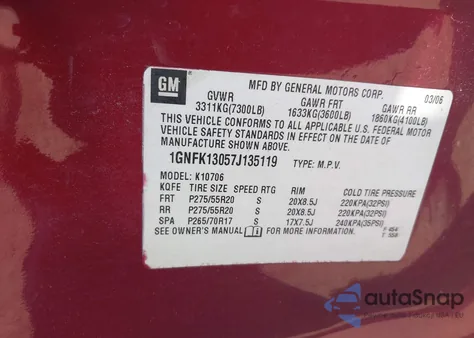 2007 Chevrolet Tahoe Ltz from USA, damaged, VIN 1GNFK13057J135119